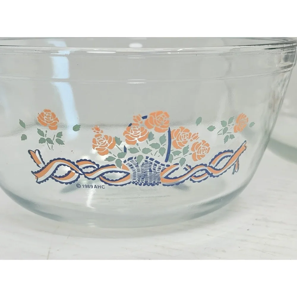 Vintage 1989 Anchor Hocking Rose Basket Nesting Mixing Bowls Set of 3